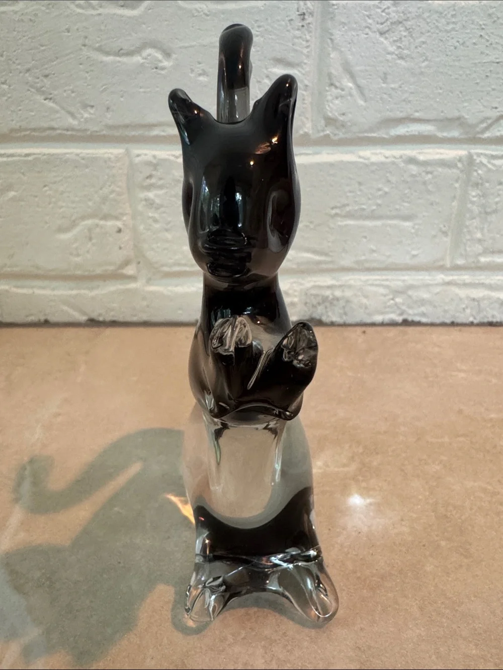 Murano Black and Clear Glass Squirrel Figurine Made In Italy 5.75” tall